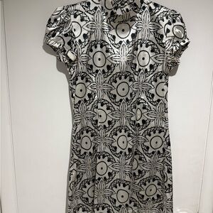 Noname Black and White Patterned Silk Like Trendy Vintage Mini Dress